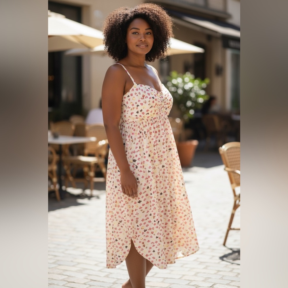 Rachel Roy Floral Dress XL Spaghetti Straps Button Front Lined